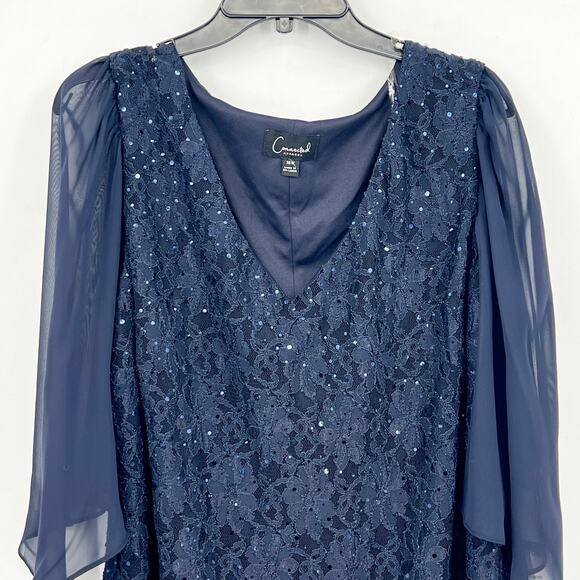 CONNECTED APPAREL Embellished Lace Gown 16W Navy Blue 3/4-Sleeve NWOT - Picture 5 of 11